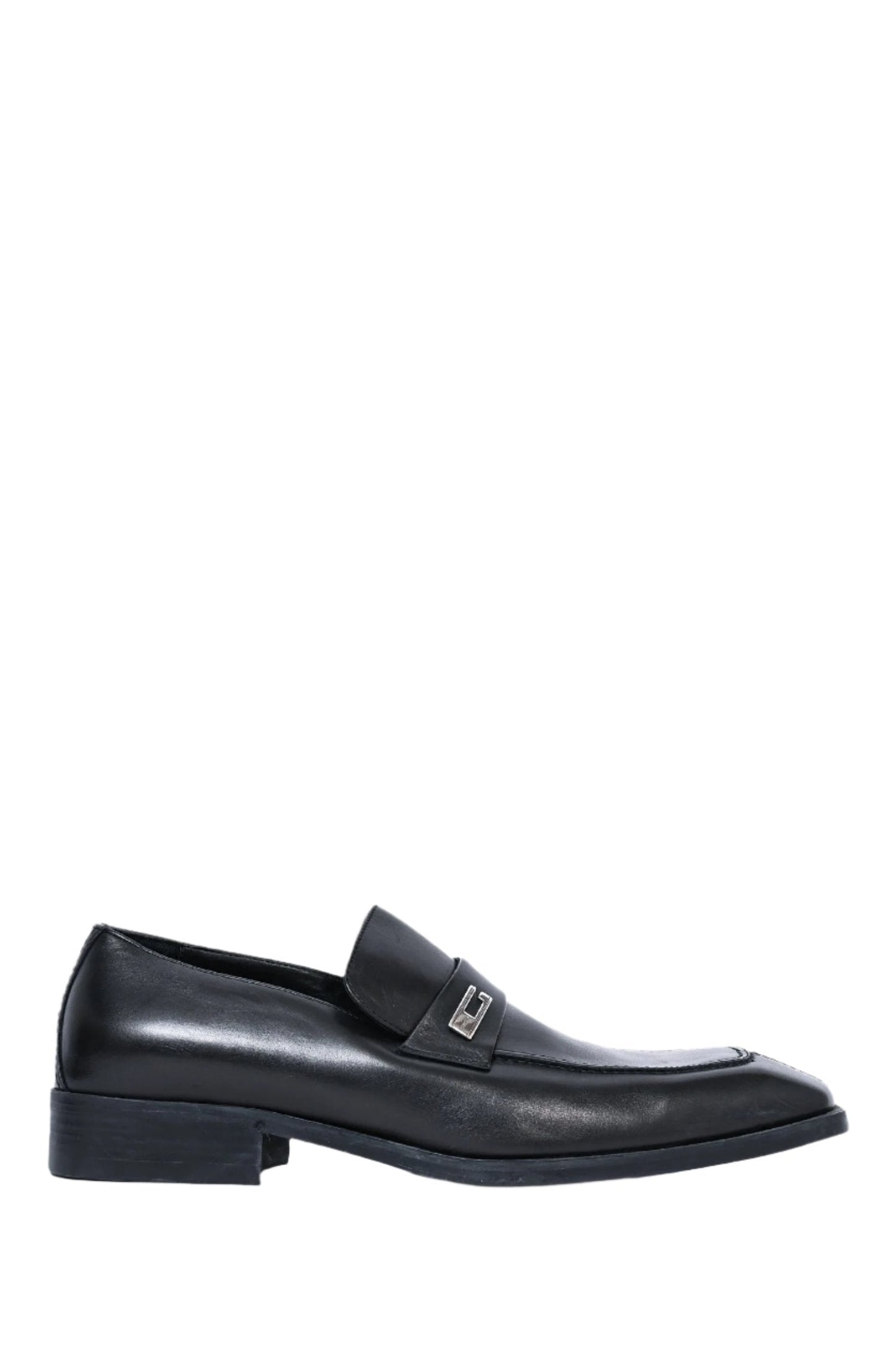 Gucci Black Leather Silver G Loafers Size 43 Mens
