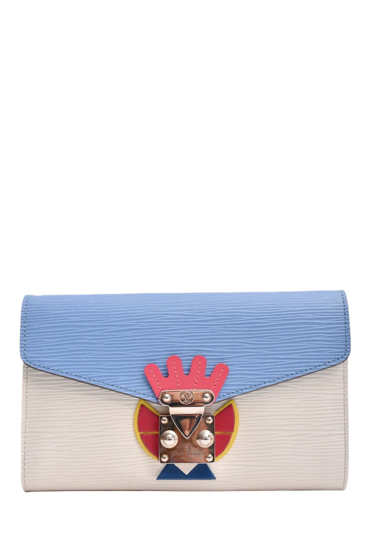 Louis Vuitton 2014 Blue/White Epi Leather Tribal Mask Wallet On Chain With W.L. Initials