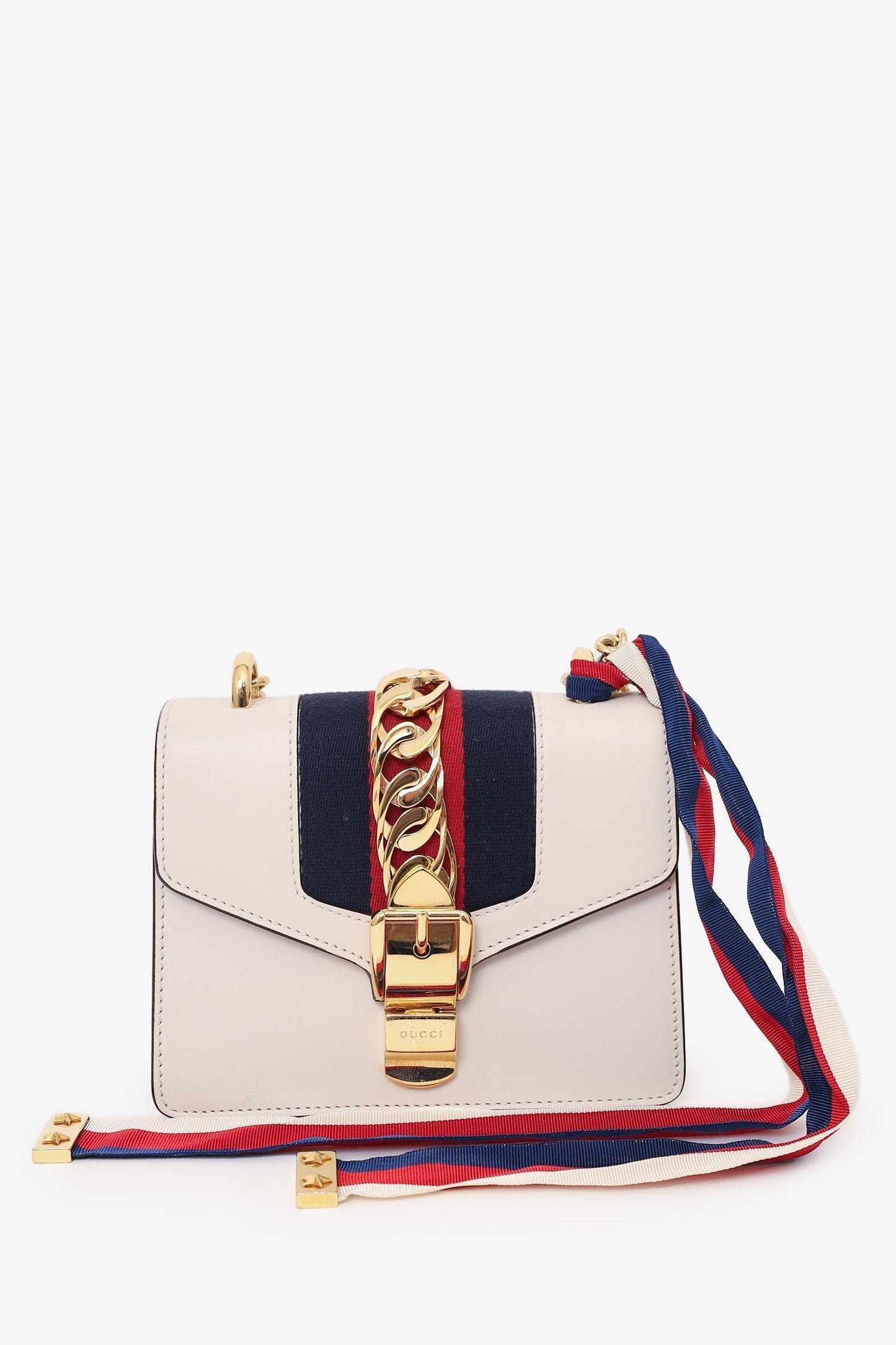 Gucci Cream Leather Mini Sylvie Web Chain Bag