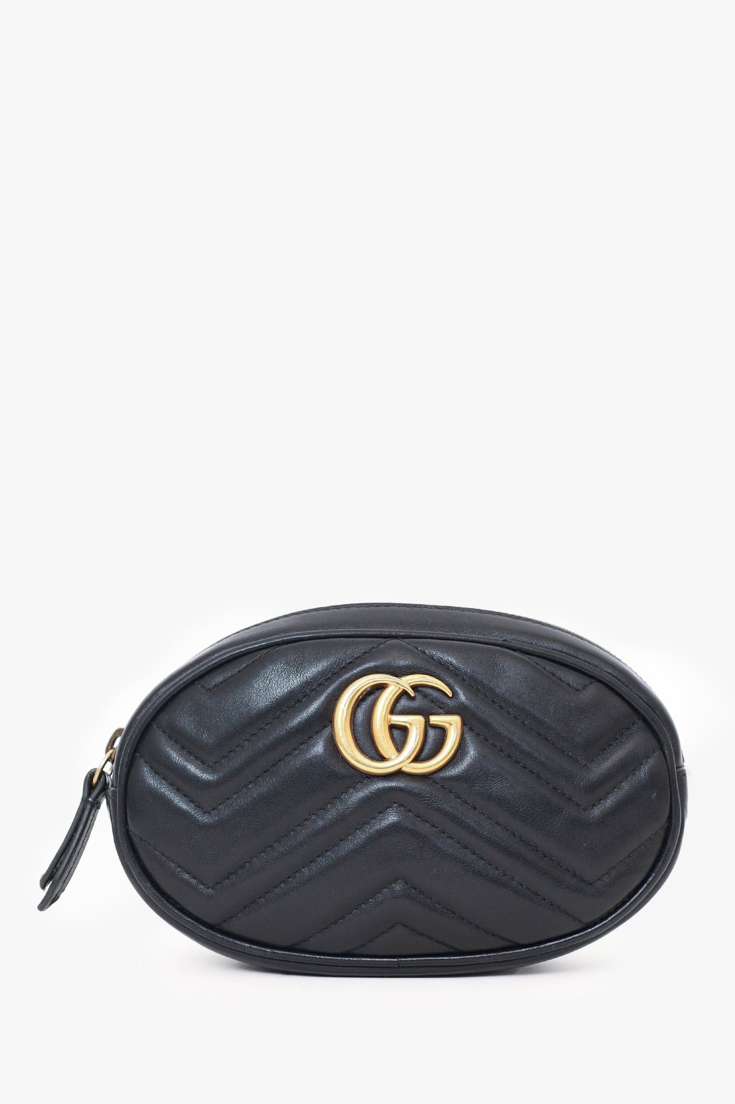 Gucci Black Chevron Leather Marmont Belt Bag