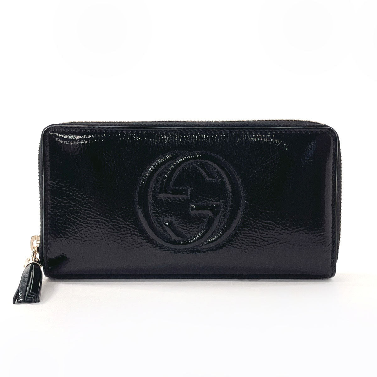 GUCCI Long Wallet Purse 308004 Patent leather black Zip Around Soho Women Used