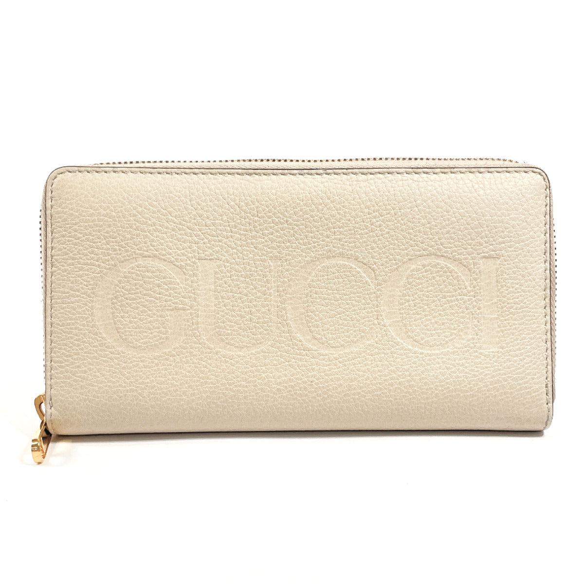GUCCI Long Wallet Purse 658691 leather beige logo Zip Around unisex Used