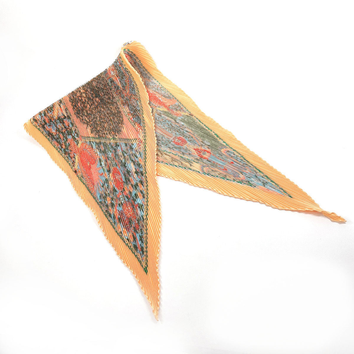 HERMES scarf Silk, 100% silk Orange Axis Mundi Pleated Carre