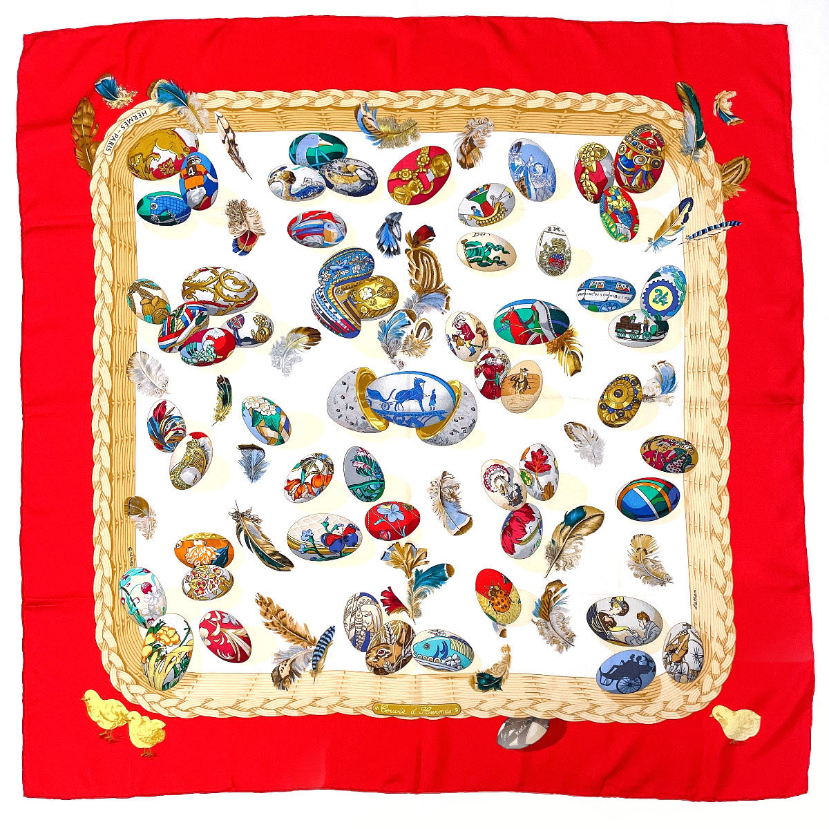 HERMES scarf Silk, 100% silk Red COUVEE D'HERMES Hermes Egg Carre 90