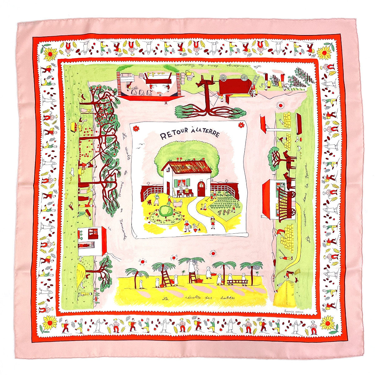 HERMES scarf Silk, 100% silk pink RETOUR A LA TERRE return home Carre 90