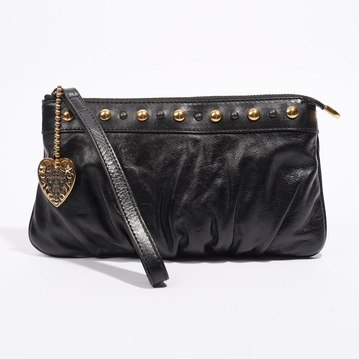 Gucci Heart Keychain Wristlet Black Leather