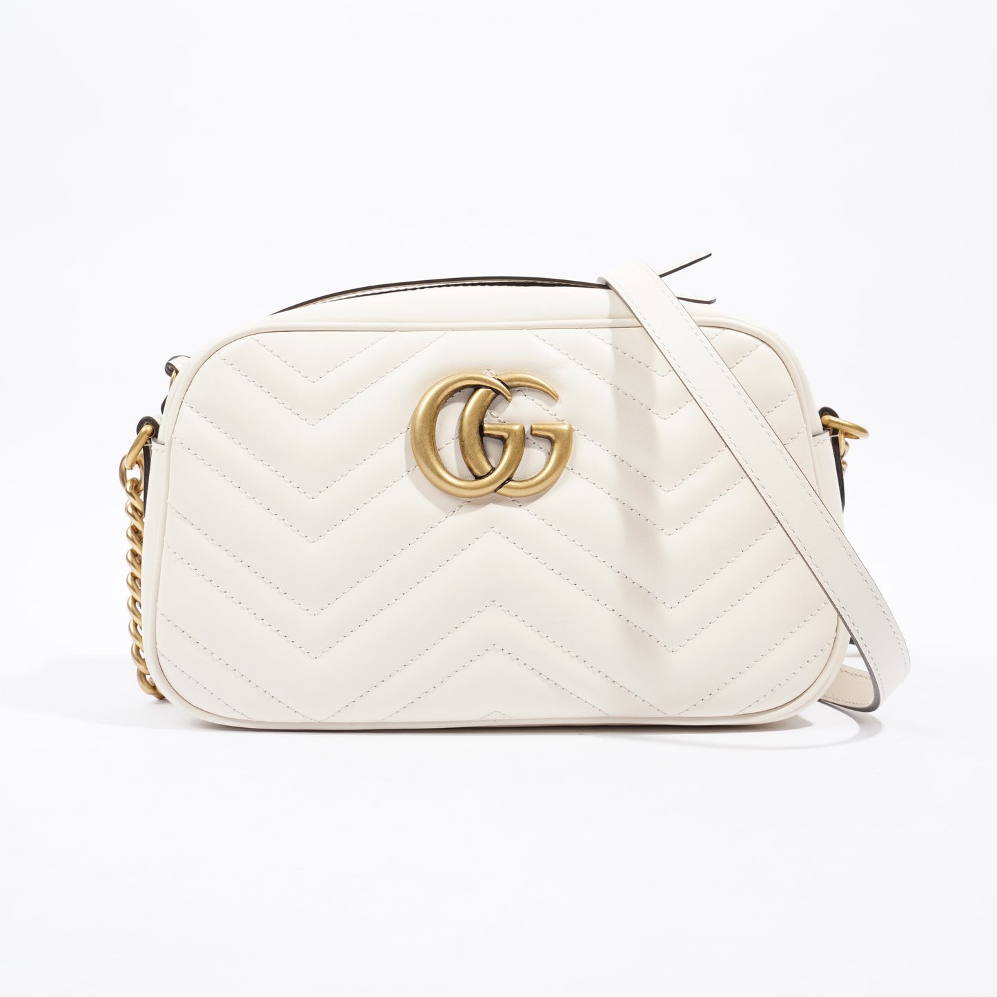 Gucci Marmont Zip White Matelasse Leather Small