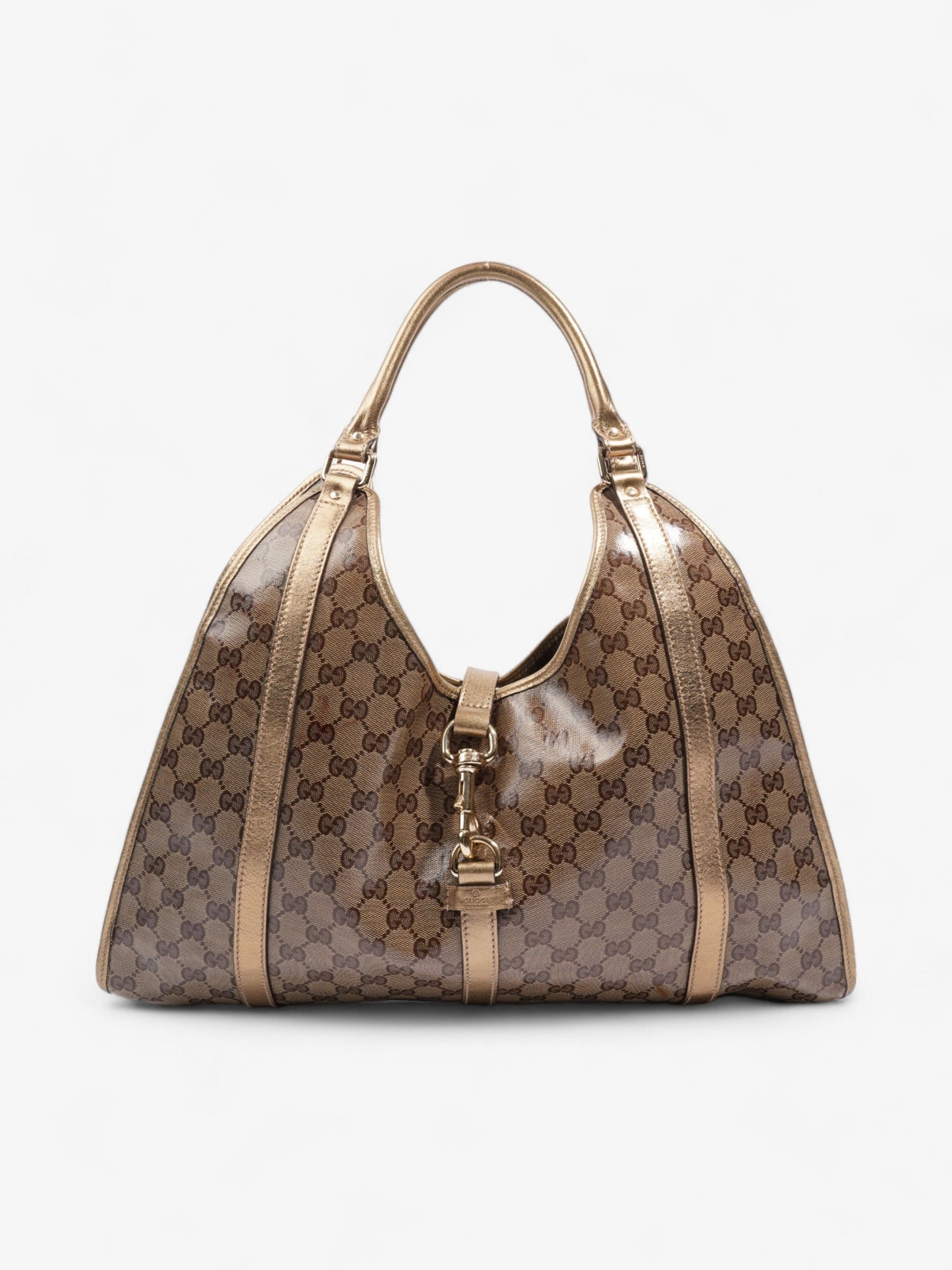 Gucci Crystal Jackie Gold GG Supreme Patent Leather