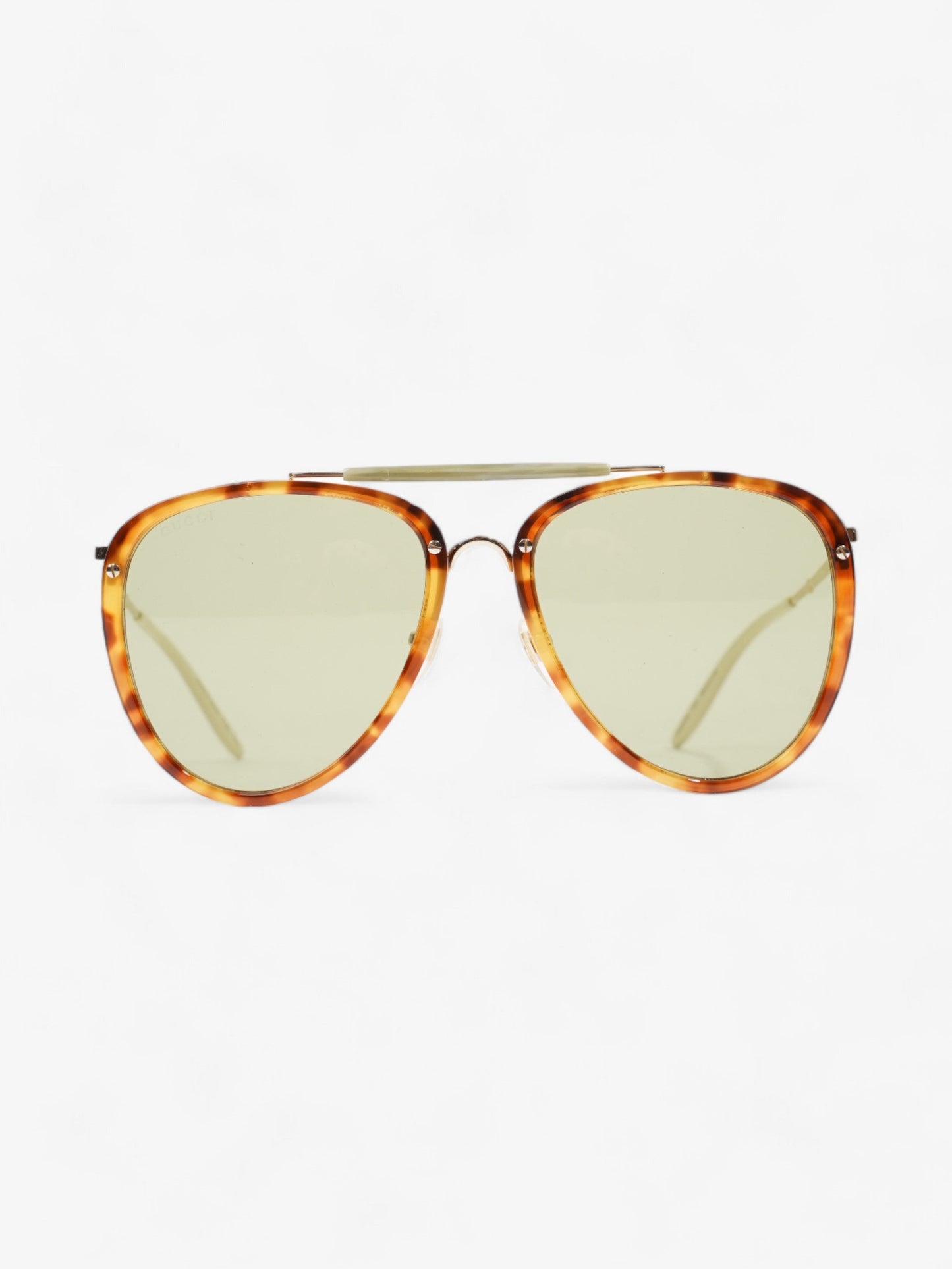 Gucci Aviator Tinted Sunglasses Tortoise / Green Acetate 145mm
