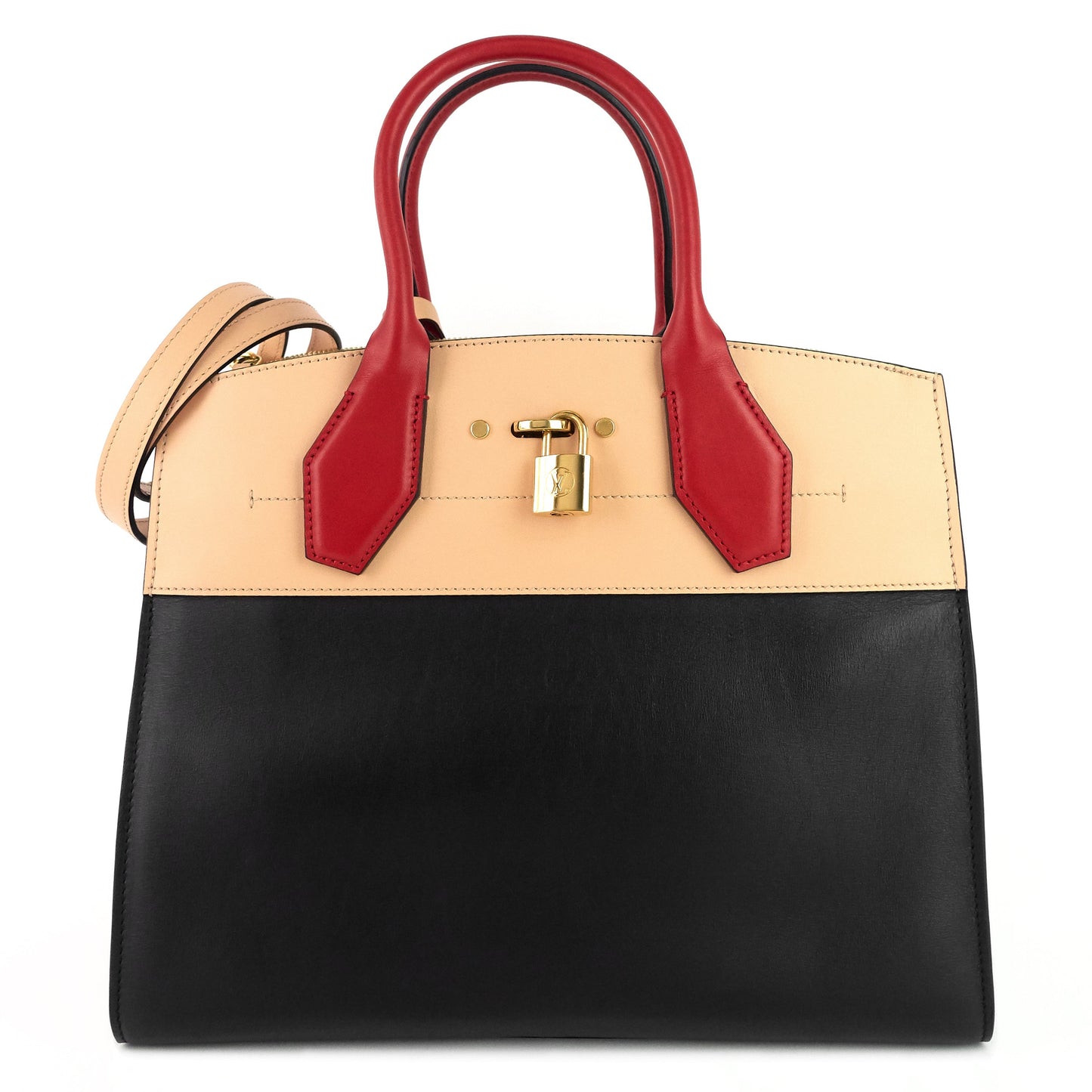 LOUIS VUITTON City Steamer MM Black Creme Bourgogne Calfskin Tote Bag