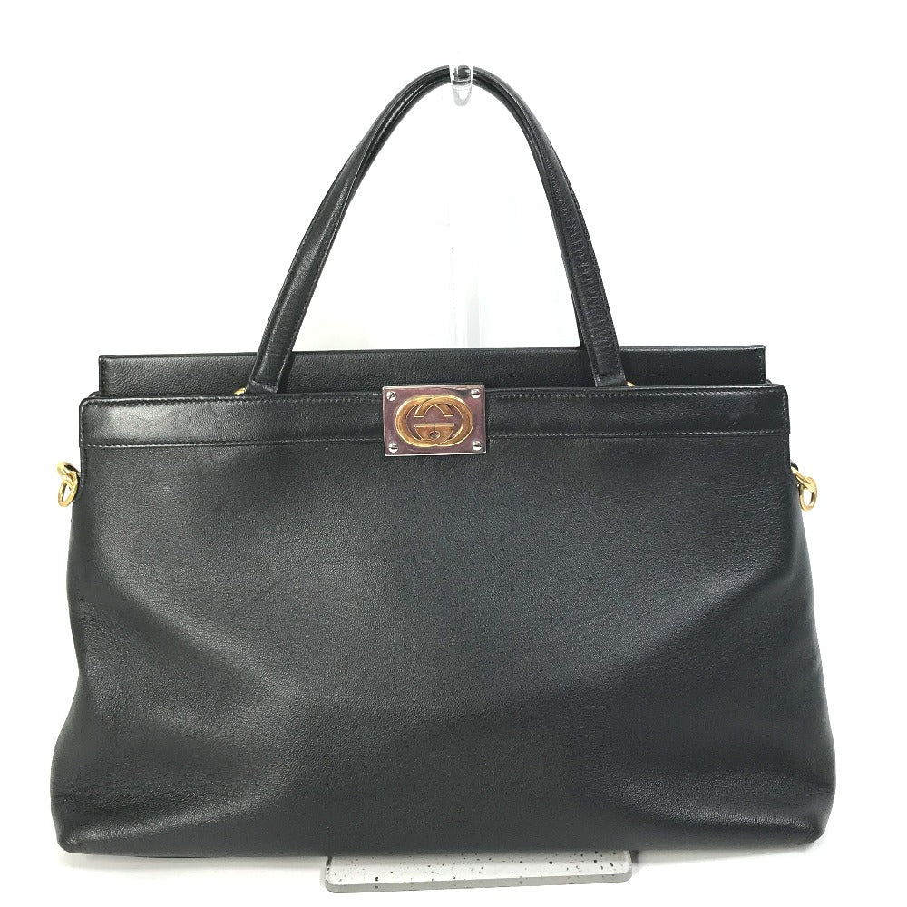 GUCCI Handbag 630595 leather black Tote Bag Interlocking G Women Used