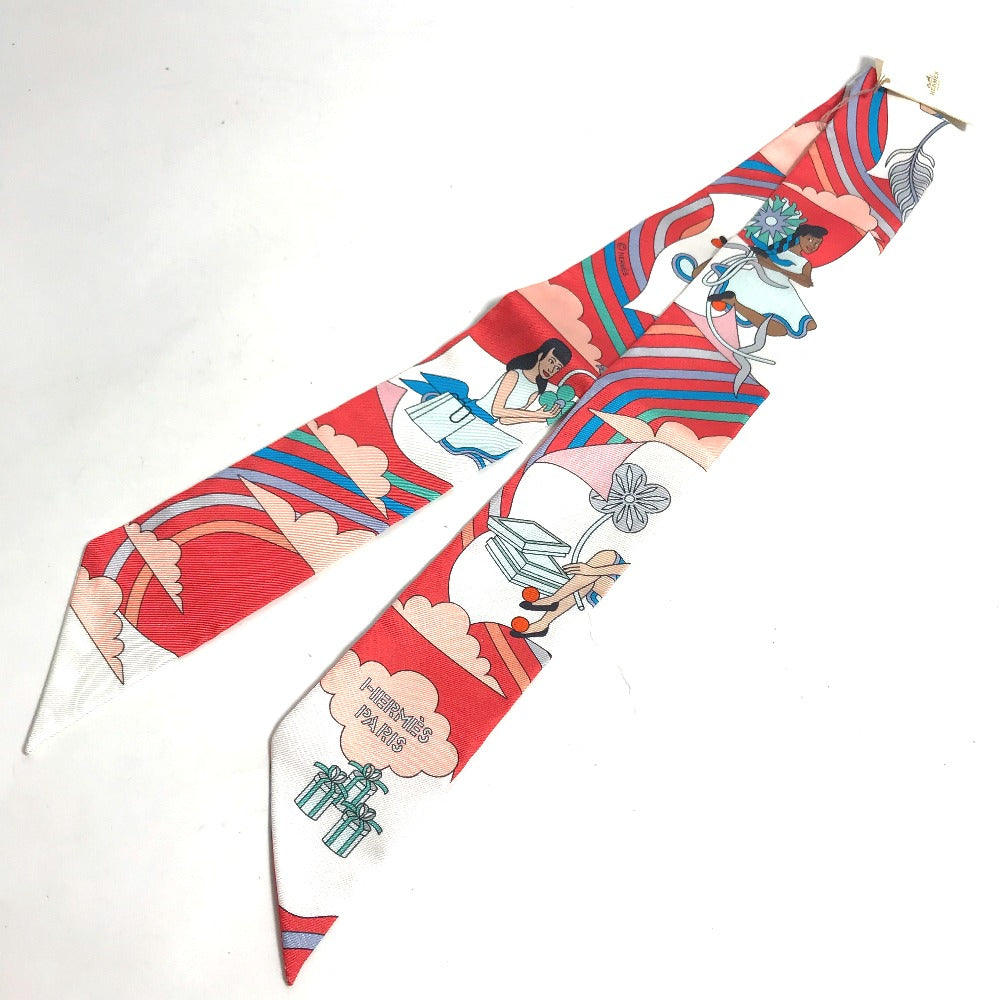 HERMES scarf silk Red Flying Carre Carres Volants Twilly Twilly Women Used