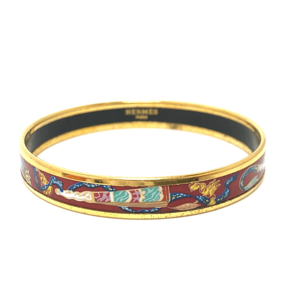 HERMES Bangle Gold Plated, Cloisonne Red type Emaille PM Women Used