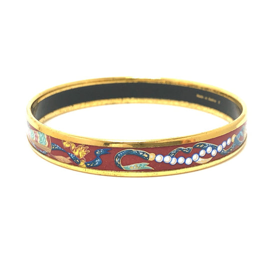 HERMES Bangle Gold Plated, Cloisonne Red type Emaille PM Women Used