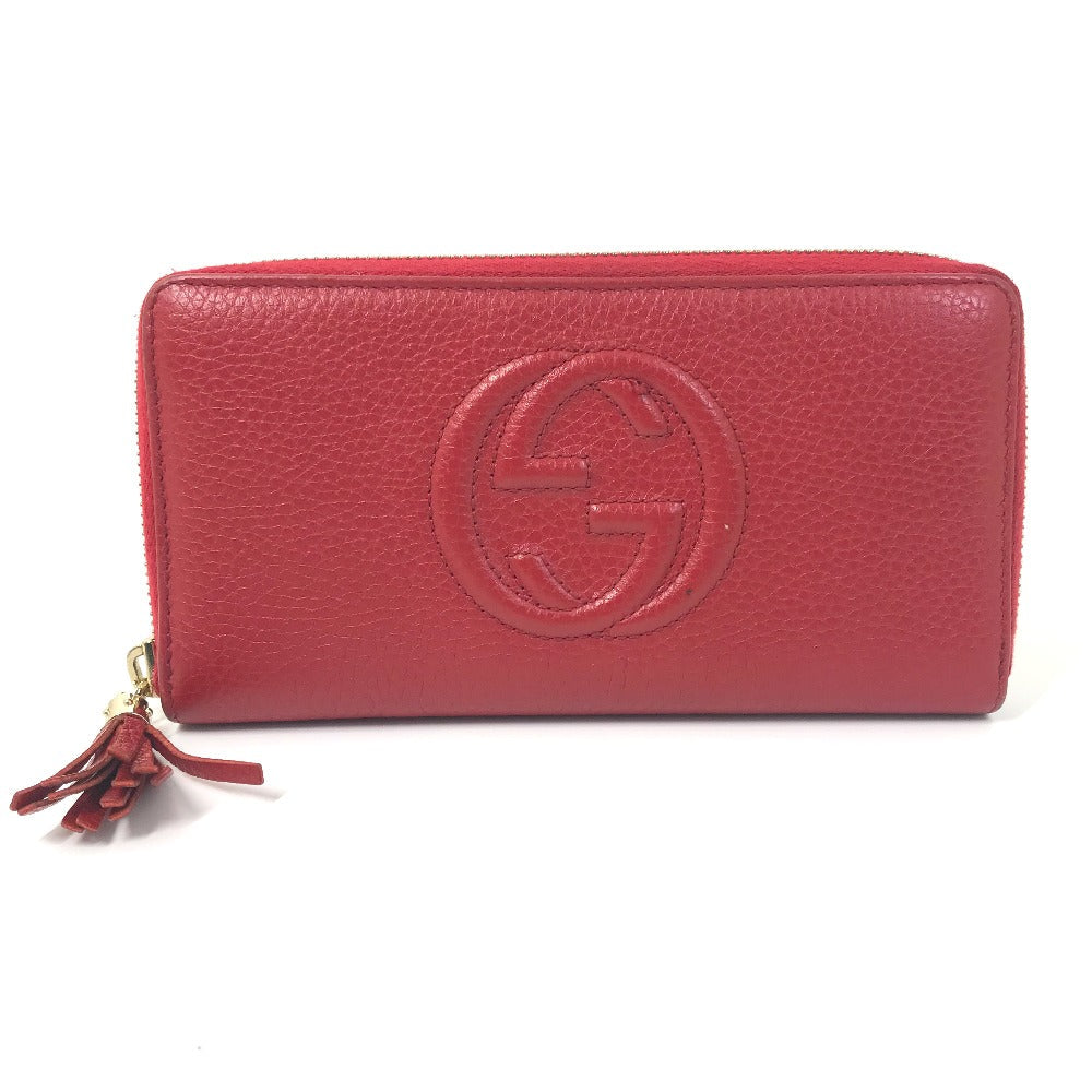GUCCI Long Wallet Purse 598187 leather Red Long wallet with tassel GG Soho Women Used