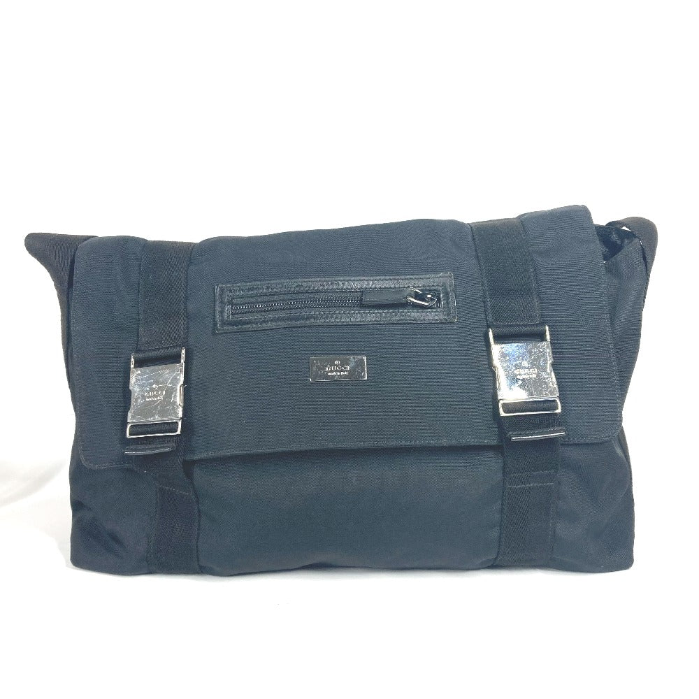 GUCCI Shoulder Bag 122374 Leather / nylon black Messenger bag logo flap unisex(Unisex) Used