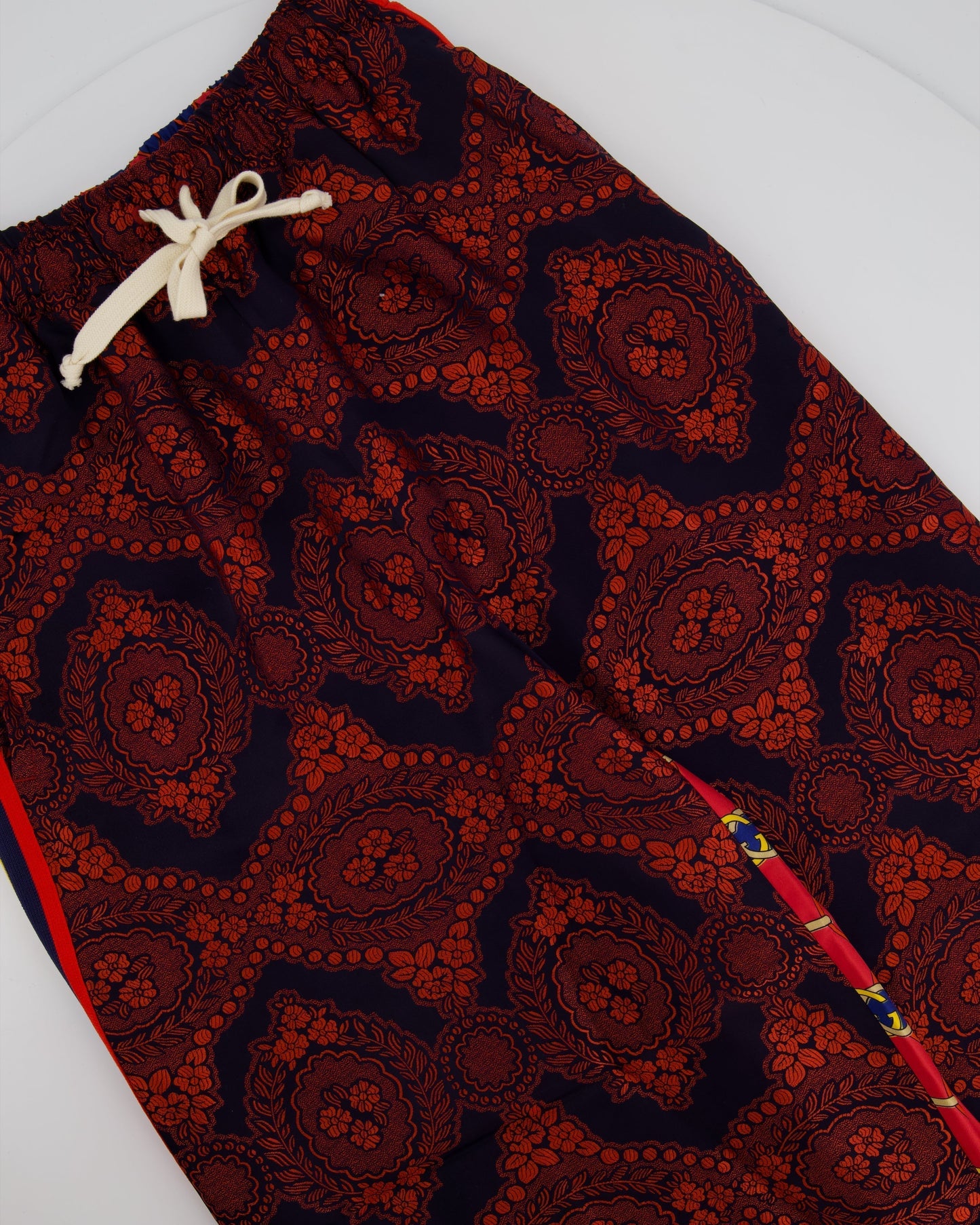 Gucci Red and Blue Silk GG & Floral Jacquard Trousers Size XXS (UK 4)