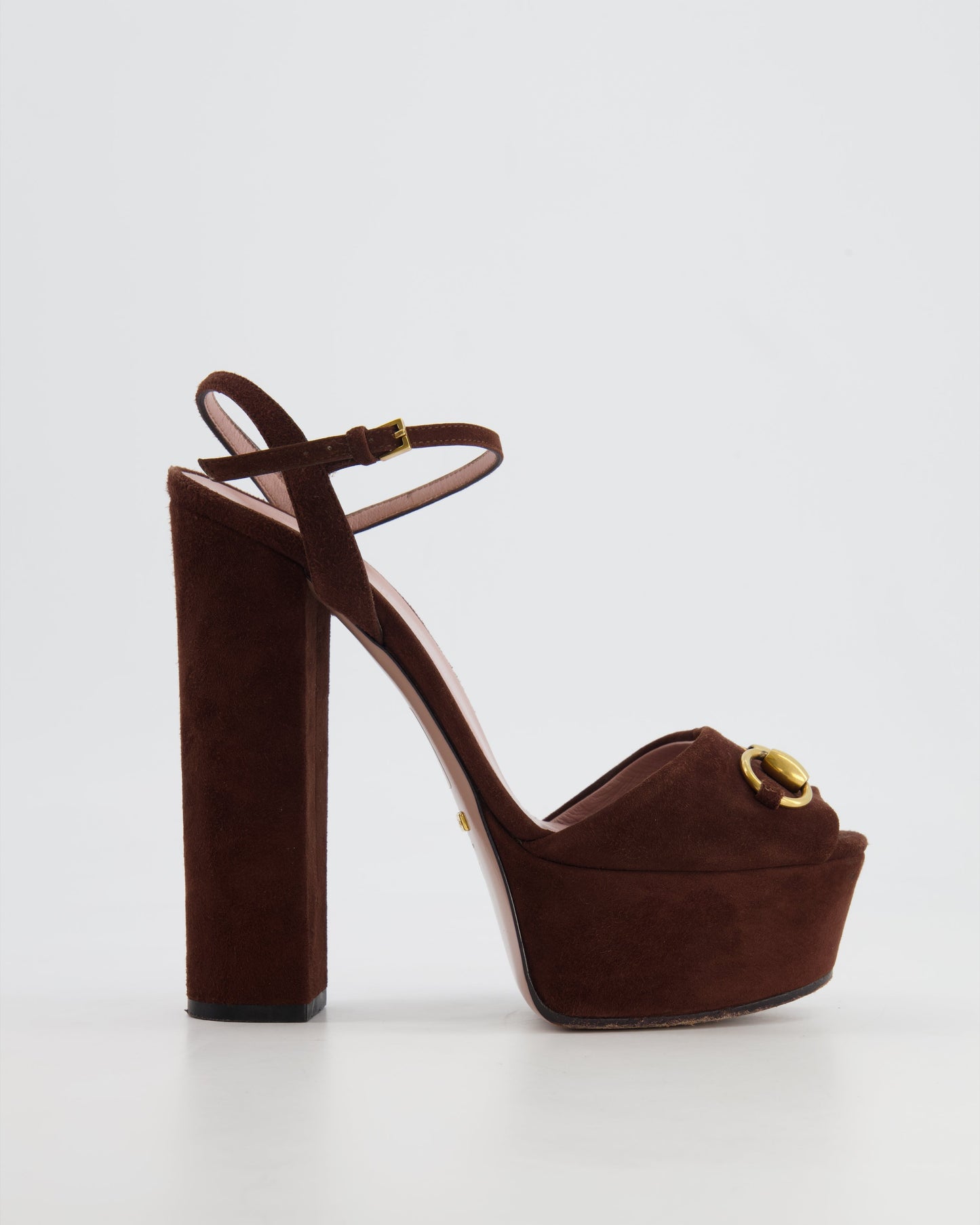 Gucci Chocolate Brown Suede Horsebit Platform Heels all Size available