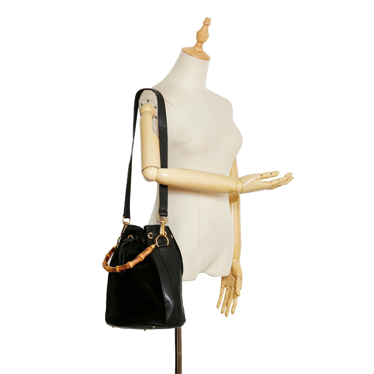 Gucci Suede Bamboo Bucket Satchel