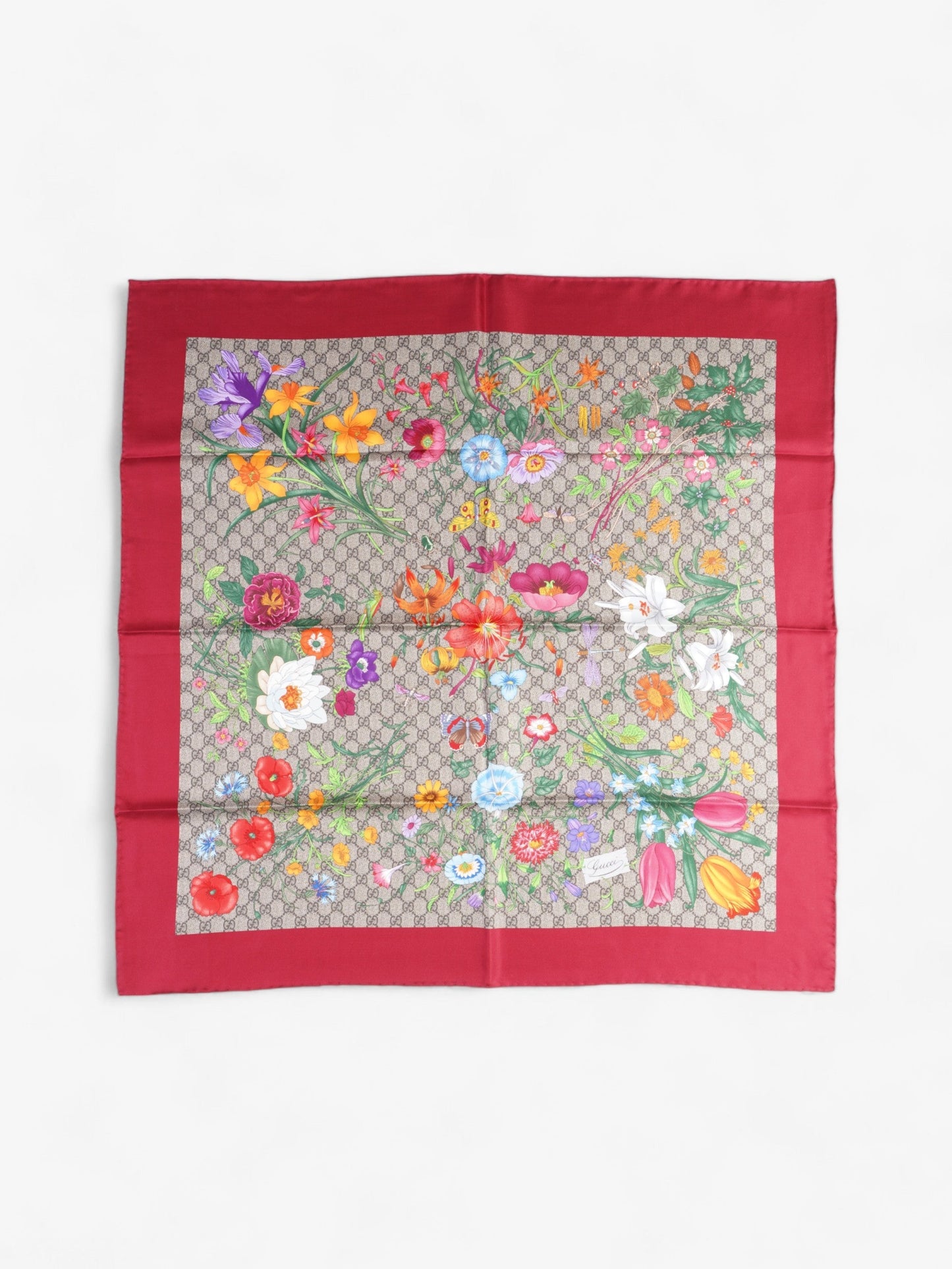 Gucci Floral Print Scarf Red Floral Multi Print Silk