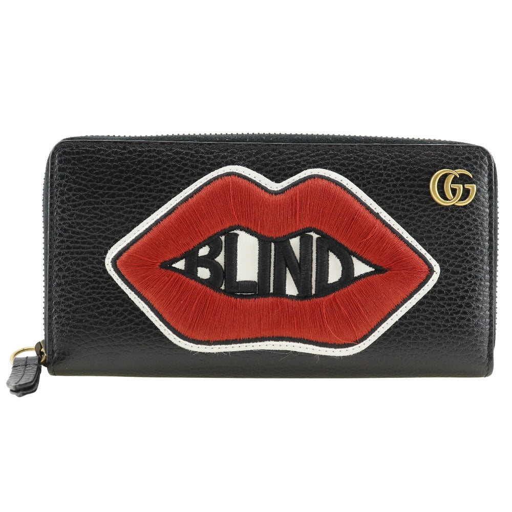 GUCCI Long Wallet Purse 474584 leather black Embroidery Zip Around