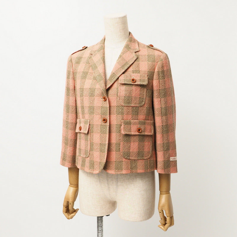 GUCCI tailored jacket 633146 100% wool Pink x Brown 42(170/92Y)