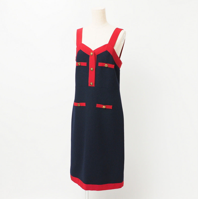 GUCCI one piece 550784 86% wool, 14% nylon Navy x red 42