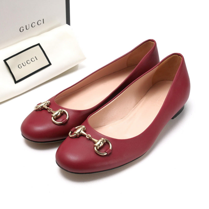 GUCCI Ballet shoes 466700 leather Red type Bit: Gold 36