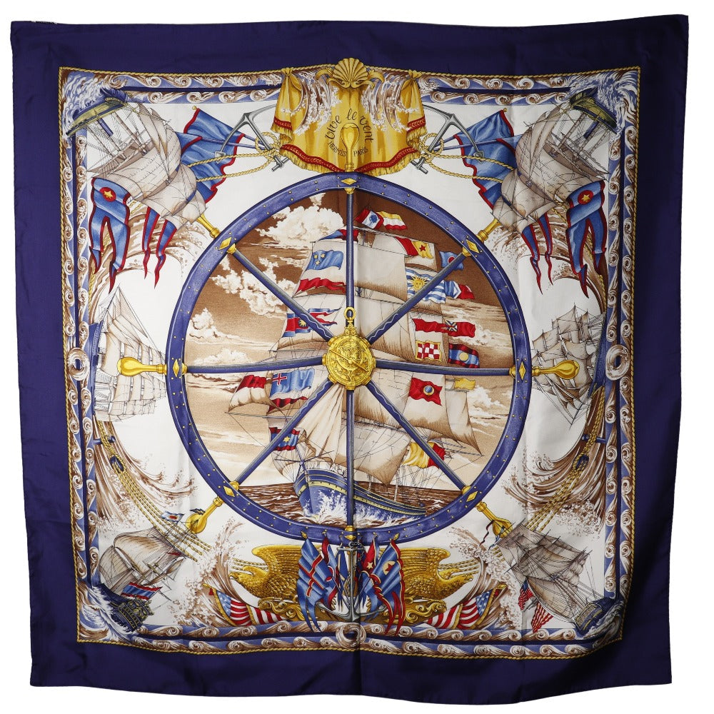 HERMES scarf silk purple Kazeyo Fuke Vive le vent Carre90 Women Used
