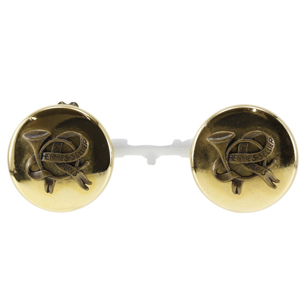 HERMES Earring Plated Gold gold Horn Women Used