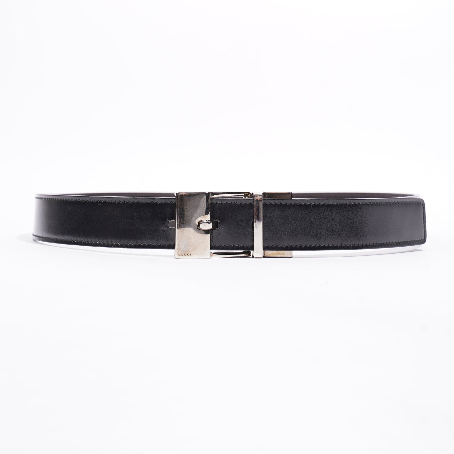 Gucci Square Buckle Belt Black Leather 80cm 32"