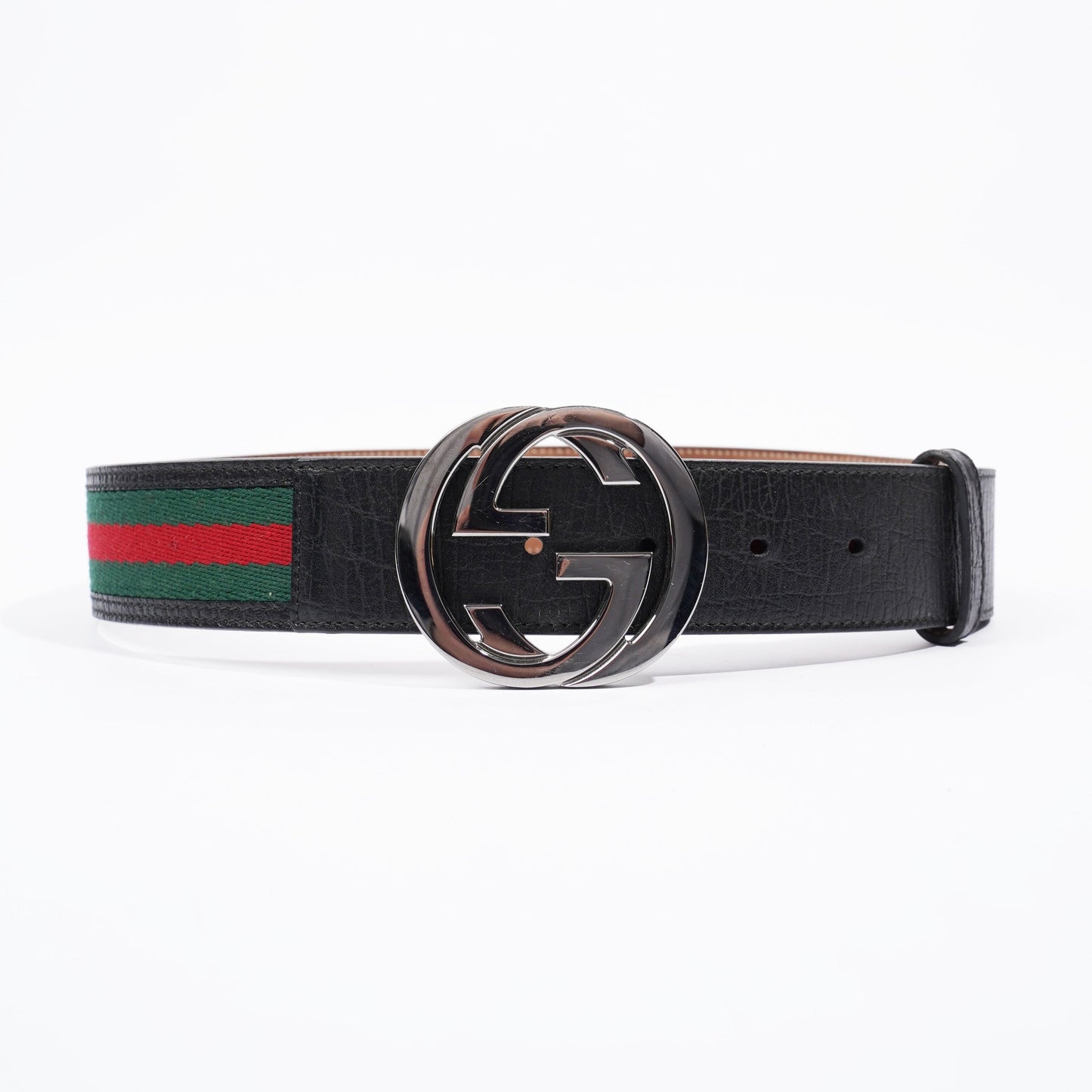 Gucci Gucci Stripe Belt Black / Green / Red Leather 75cm 30"