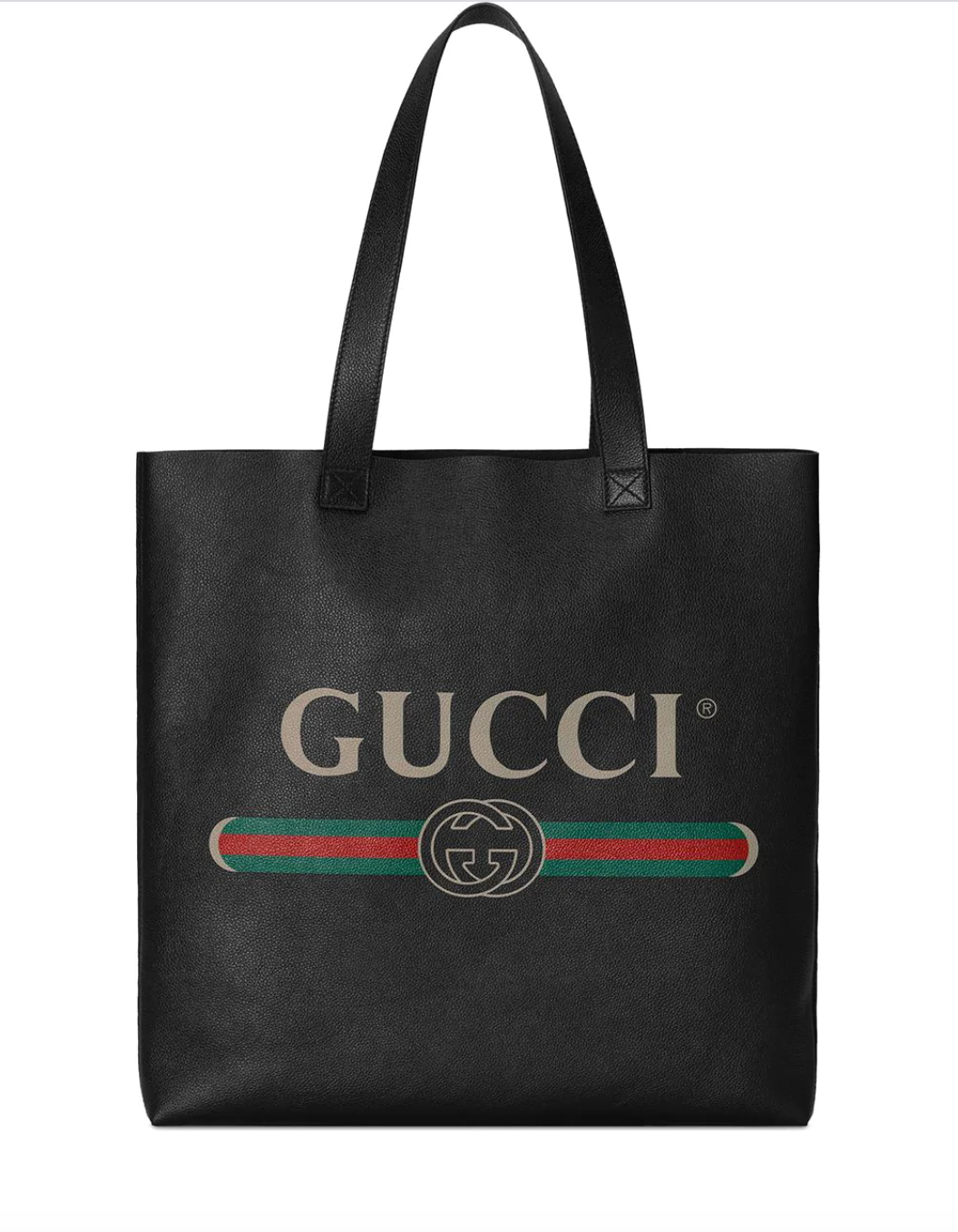 Gucci Logo Print Leather Tote Bag in Black
