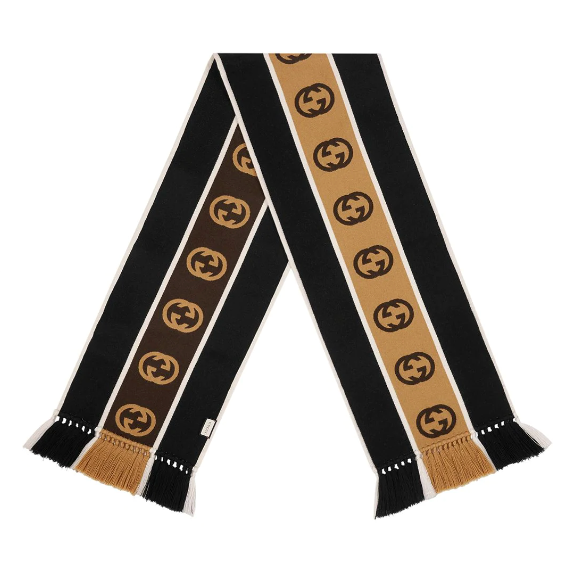 Gucci GG-jacquard Striped Wool-blend Scarf In Black