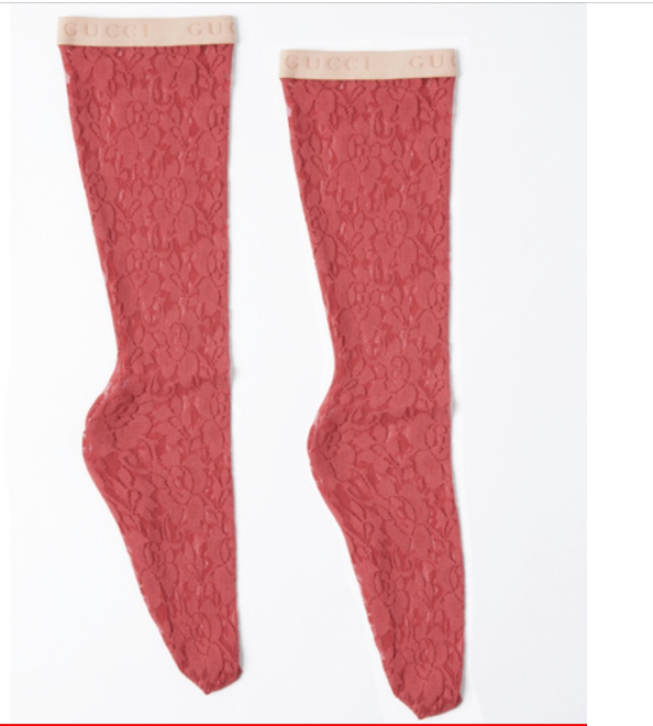 Gucci Interlocking GG Floral Lace Socks in Red