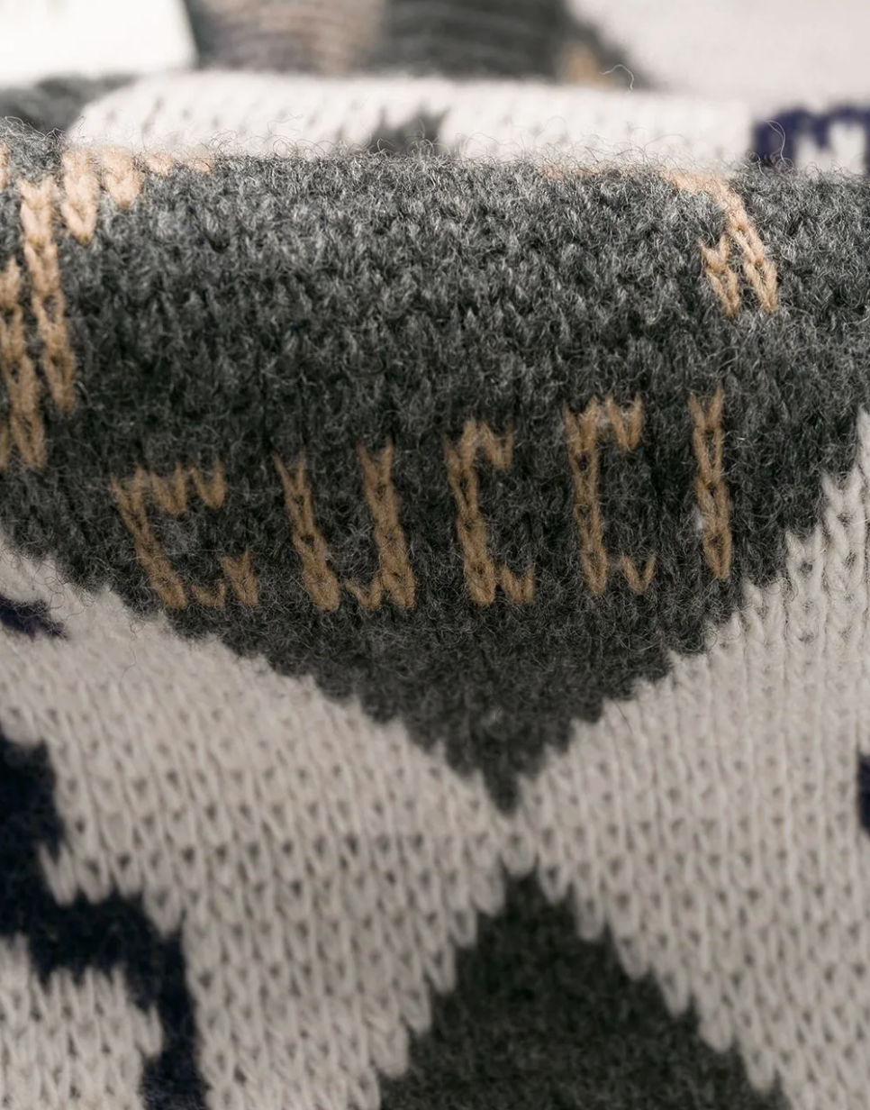 Gucci Equestrian Diamond Jacquard Sweater in Gray and White