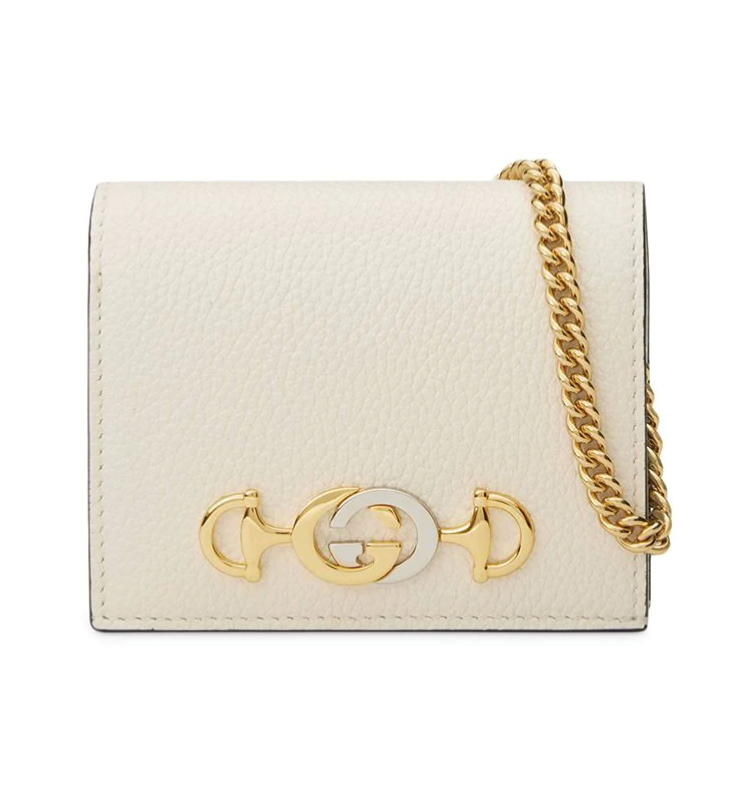 Gucci Zumi Horse-bit Card Case on a Chain in Mystic White
