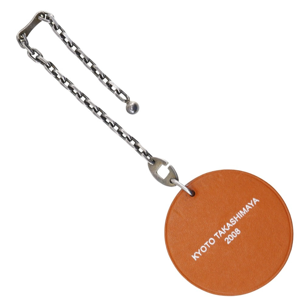 HERMES key ring Leather, Silver925 Orange Key charm KYOTO TAKASHIMAYA 2008 Takashimaya limited Women Used