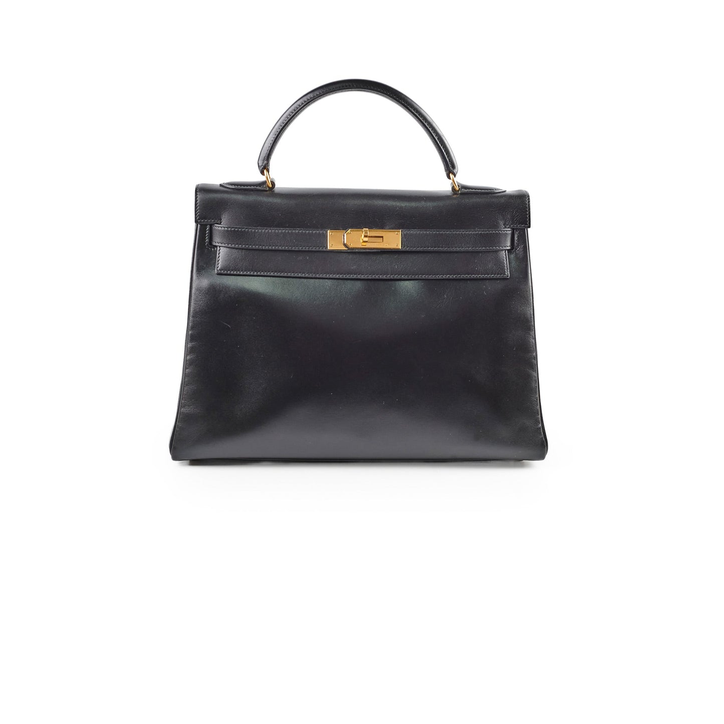 Hermes Kelly 32 Black Box Leather Circle V Stamp