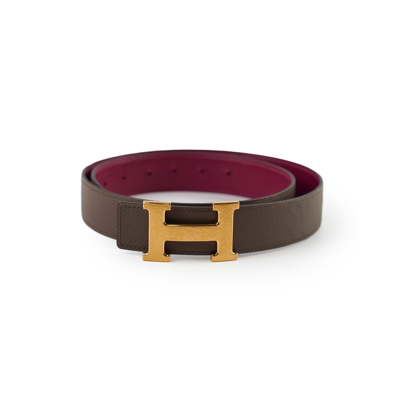 Hermes Constance Belt Reversible with Hammered Buckle Size 85 Etain/Magenta