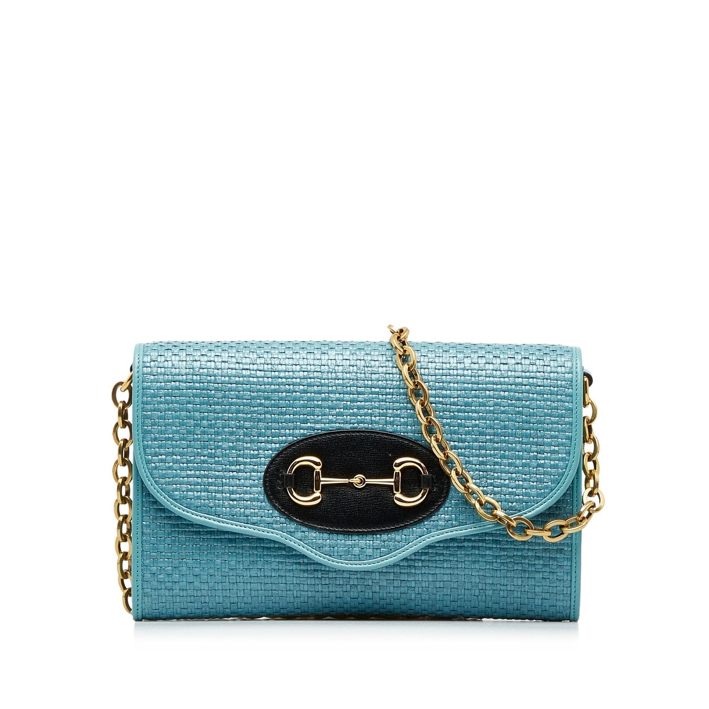 GUCCI Horsebit 1955 Raffia Chain Bag