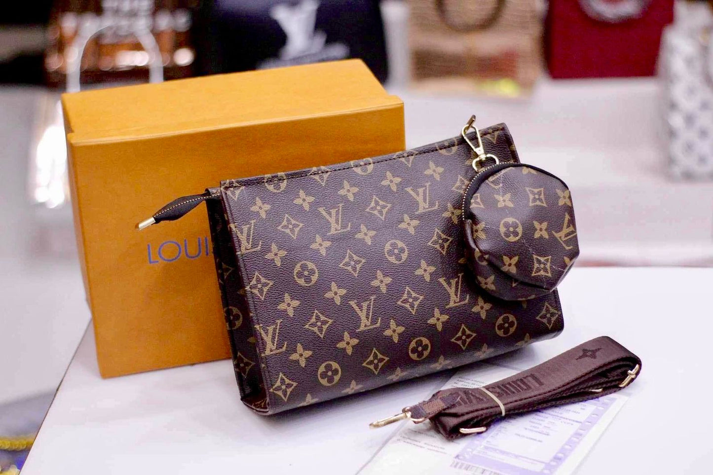 Louis Vuitton Crossbody Women Pouch – 2-Piece Set (Brown)