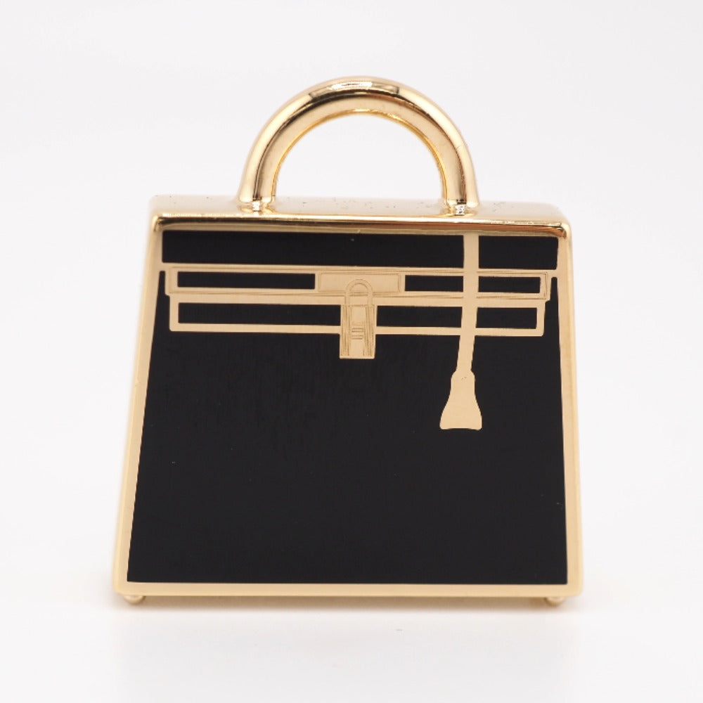 HERMES Necklace 071667FD gold black Pendant top Kelly Curiosity