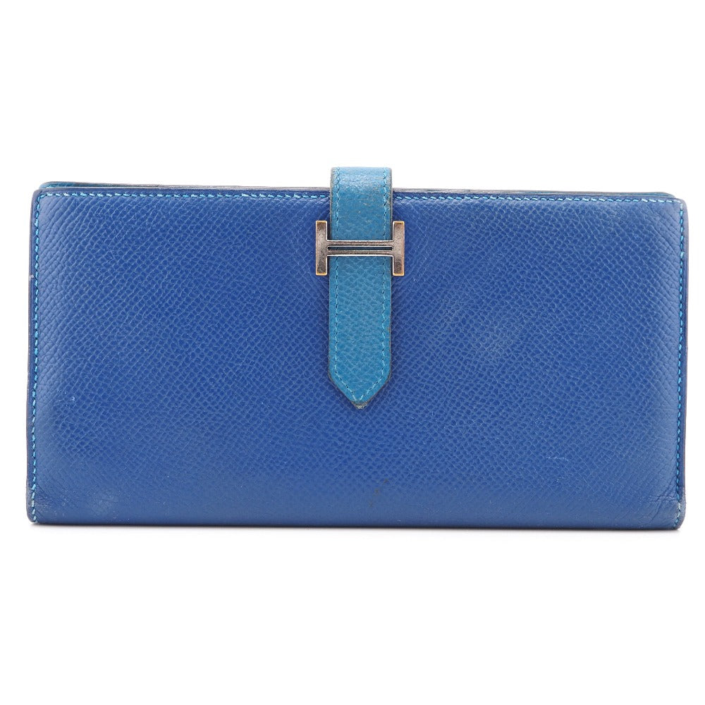 HERMES Long Wallet Purse Epsom blue Bane Souffle Women Used