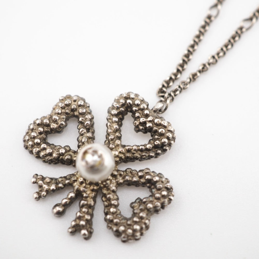 GUCCI Necklace Silver925 Silver Fake pearl Clover Women Used