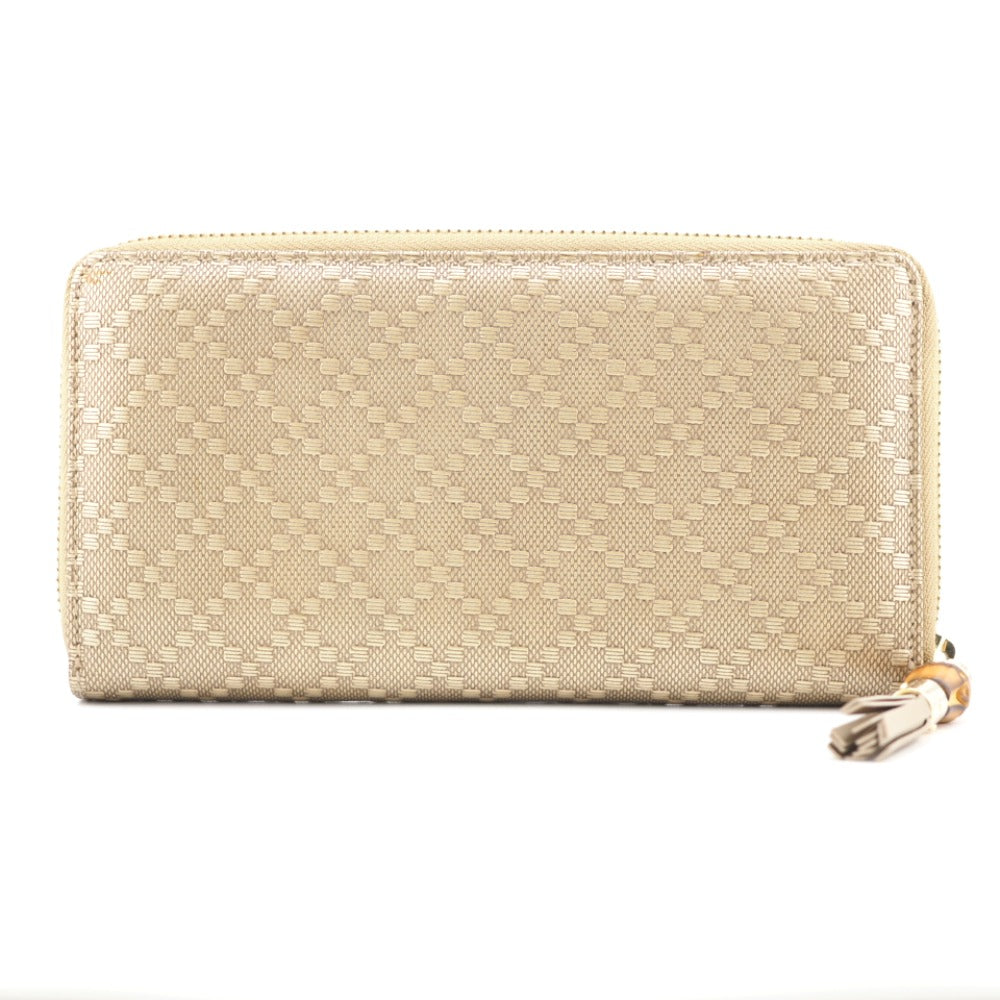 GUCCI Long Wallet Purse 224253 embossed calf leather Champagne Zip Around Bamboo Diamante Women Used