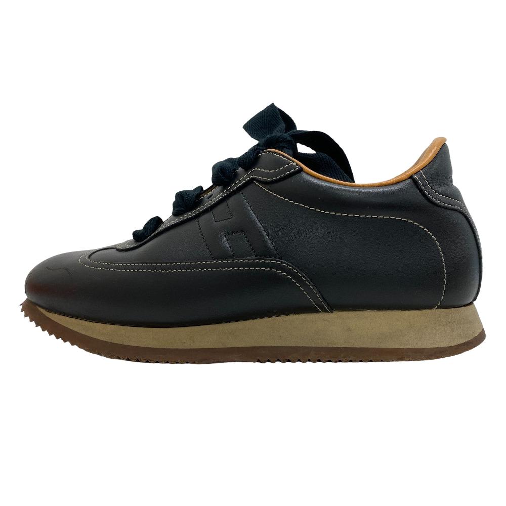 HERMES sneakers leather black Lining quick 37
