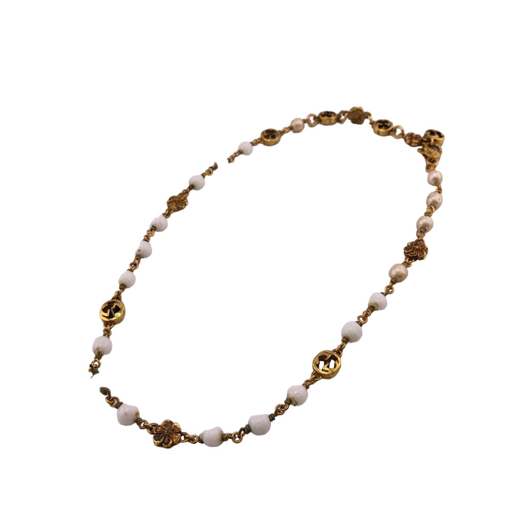 GUCCI Necklace Gold Plated gold Flower pearl Interlocking G Women Used
