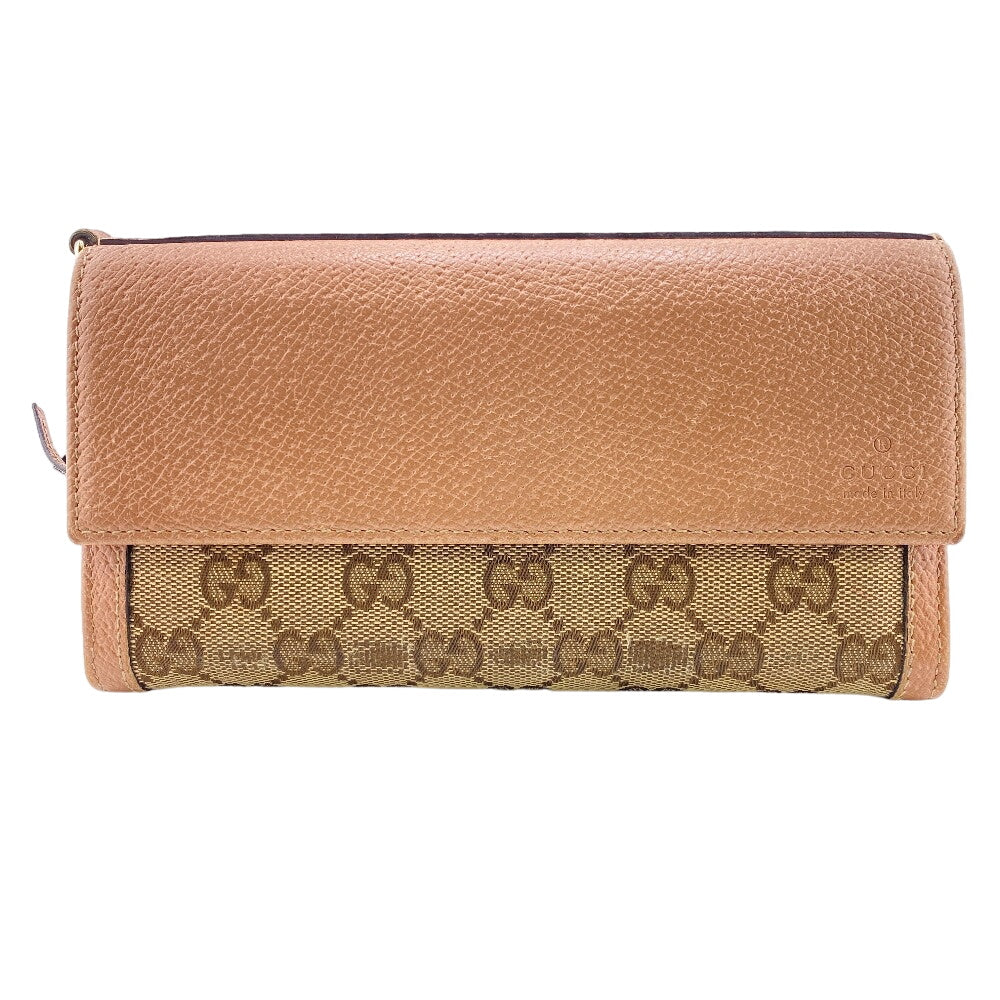 GUCCI Long Wallet Purse 323396 Canvas, Leather beige GG canvas Zippered Coin Pocket Long Wallet Women Used