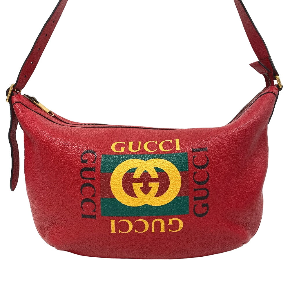 GUCCI Shoulder Bag 523588 leather Red Half moon Logo print unisex(Unisex) Used